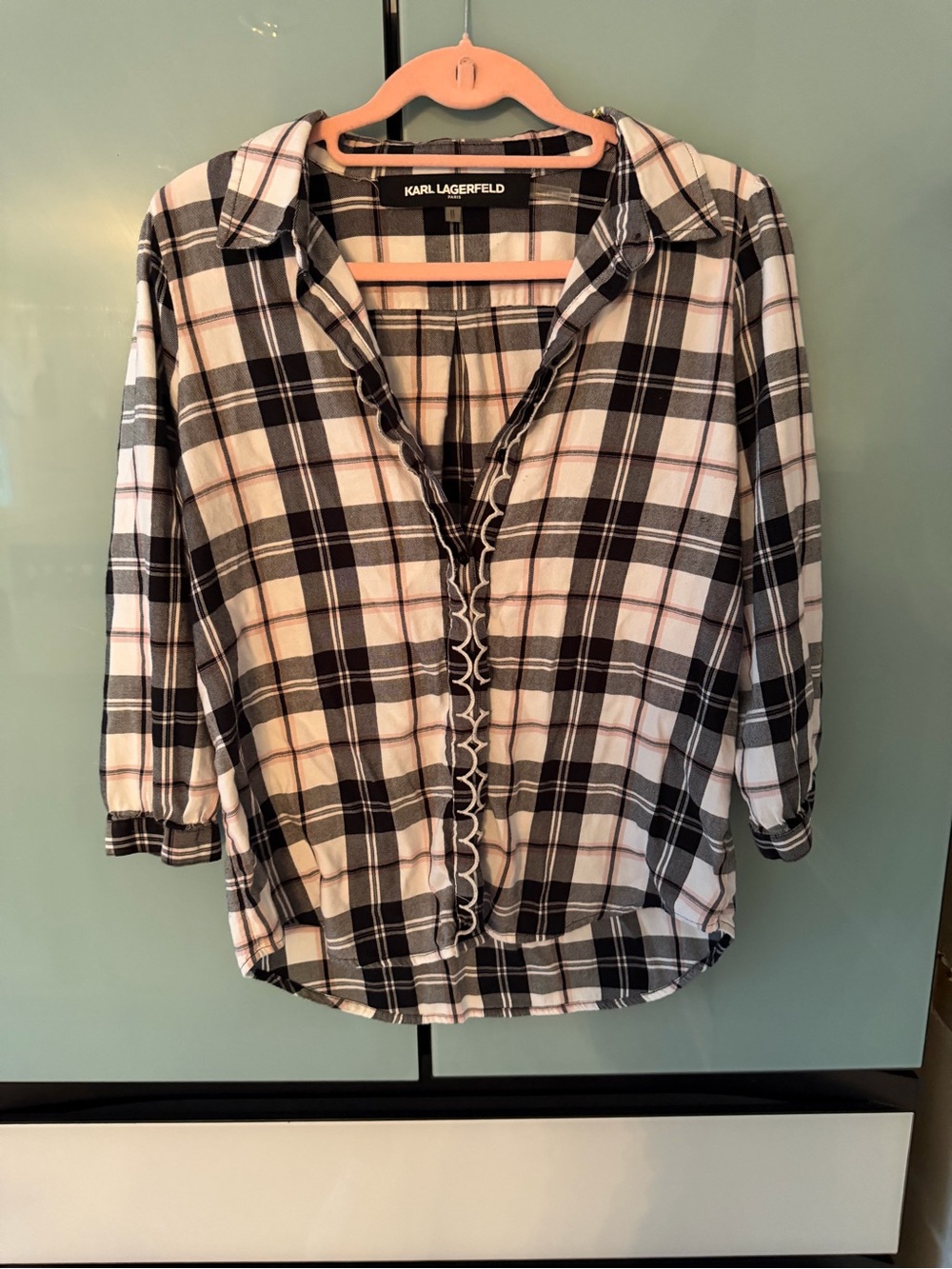 Karl Lagerfeld Black and White Plaid Button-Front Shirt - Picture 2 of 4